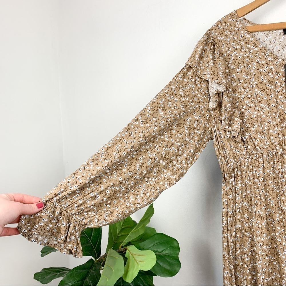 NWT Gigio USA Ruffle Floral Prairie Peasant Midi Dress Sz L - Picture 7 of 9